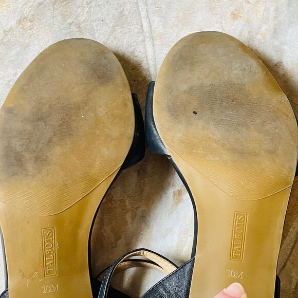 TALBOTS Black Strappy Espadrille Heel Black Leather Pumps SZ 10 - Picture 6 of 12